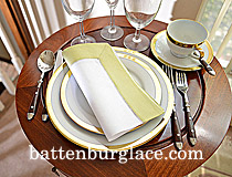 White Hemstitch Diner Napkin with Mellow Green Colored Border - Click Image to Close
